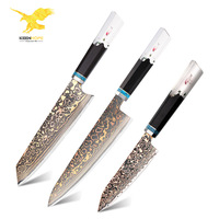 KEENHOPE Japans 3-delig Aichi 57-laags koper-messing Damascus staal koksmes AUS-10 kern ebbenhout composiet hars handvat
