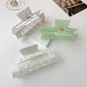 Pinces à cheveux rectangulaires en acétate pour femmes, accessoires capillaires colorés, pinces à queue de cheval ajourées à motif écossais en acétate - Product Image 3