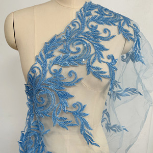 Ribete de Encaje de Poliéster Floral con Cuentas de Cristal, <span class=keywords><strong>Lentejuelas</strong></span> y Pedrería para Vestidos de Novia y Niños - Product Image 2