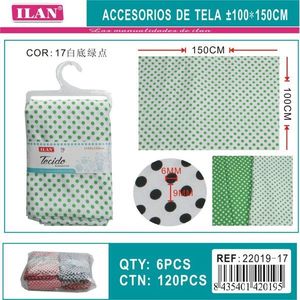 Tessuto a Pois Ilan 100x150 Cm Bianco con Pois Verdi Materiale Artigianale Pre-Tagliato - Product Image 1