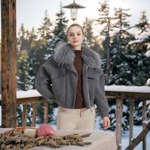 New Arrival High Quality Breathable Plus Size Winter Casual Cashmere Wool Bomber <b>Fur</b> Jacket with Zipper Nonwoven - Product Image 2