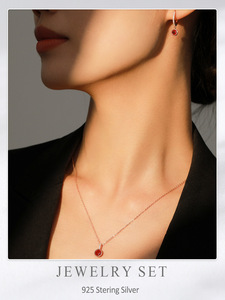 Conjunto de joyería con colgante de circón redondo Simple, Plata de Ley 925, chapado en oro, zafiro, Esmeralda, rubí, cadena de clavícula, conjuntos de pendientes de aro - Product Image 4