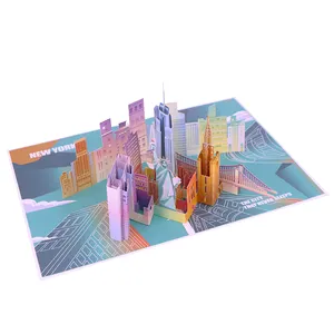 Custom Print Laser Cut New York Building 3d Pop Up Gift Greeting Card For Travel Souvenirs