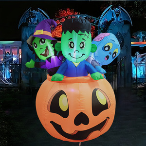 Décorations d'Halloween gonflables lumineuses à LED pour l'extérieur : Citrouille, Sorcière Verte et Monstre – Idéales pour les fêtes transfrontalières - Product Image 2