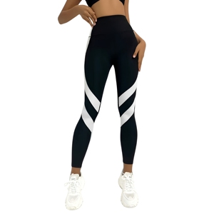 Leggings de Yoga a Rayas de Cintura Media BSW, con Costuras en Contraste, para Deporte, Transpirables y Elásticos en Cuatro Direcciones - Product Image 1