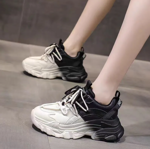Chunky <b>black</b> and white gradient chunky <b>sneakers</b>, new spring and autumn style, color-blocked mesh athletic casual shoes - Product Image 2