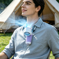 180 °   Pliable 16 ℃   Ventilateur portable rafraîchissant 10H, 5 vitesses, écran LED, idéal pour cadeau, extérieur, voyage, maquillage, camping, sport