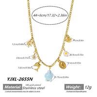 Collier en acier inoxydable plaqué or 18 carats, résistant au ternissement, avec breloques tortue, dauphin, corail et fleur bleu océan, bijoux côtiers sirène Kawaii