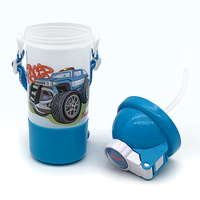 Bouteille d'eau en plastique écologique pour enfants, avec couvercle à clip et paille, personnalisable avec logo, motif dessin animé, pour le sport et les voyages, vente en gros