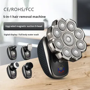Nuovo rasoio elettrico 5 in 1 9D con testa magnetica in acciaio inox per tutto il corpo lavabile calvo Set di rasoio multifunzione - Product Image 1