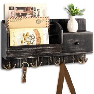 Organisateur mural de courrier au design moderne avec étagère de rangement et <span class=keywords><strong>tiroir</strong></span>, porte-clés et porte-documents, étagères murales, décoration intérieure - Product Image 3