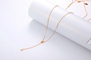 Conception Simple sterling 925 argent or martelé barre de chute longue superposition collier - Product Image 6