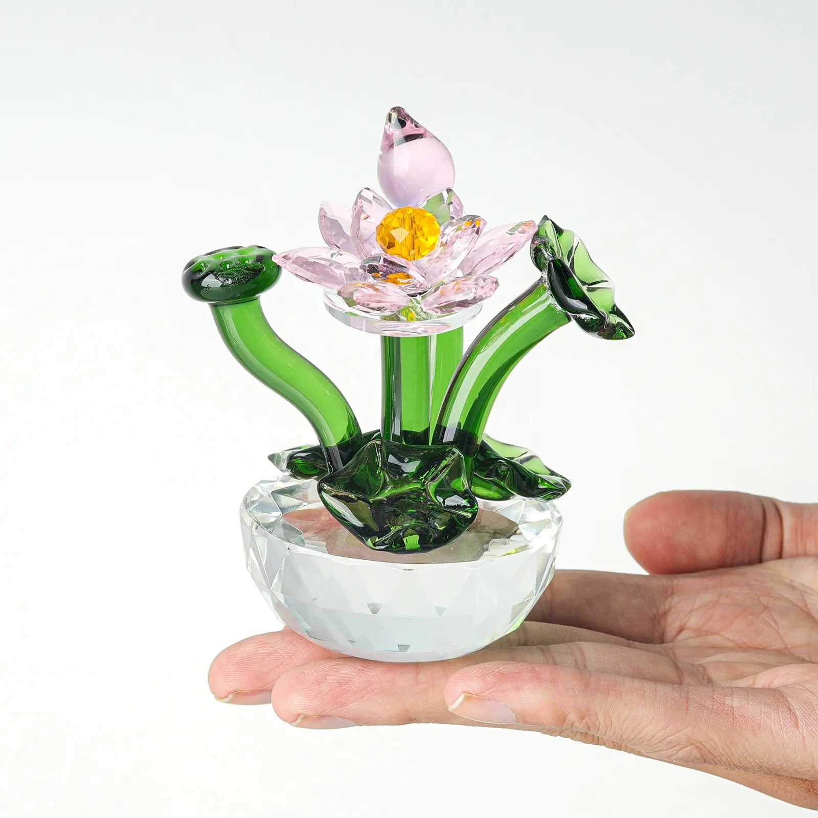 エレガントなクリスタルロータスガラス花の置物収集可能な置物家の装飾