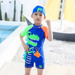 Traje de baño de dinosaurio de dibujos animados para niños, de secado rápido, de una pieza, con gorro para nadar, de 3 a 13 años - Product Image 5