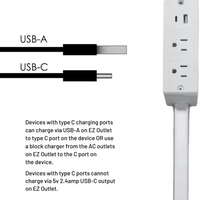 180 °   Prise de courant rotative et extensible avec 2 prises CA, USB-A et USB-C, rallonge de prise pour canapé