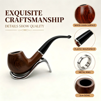 Pipe à tabac en résine à grain de bois de 146 mm en gros |   Tige Courbée Noire avec Support en Y YunAng