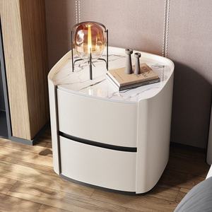 Chevet moderne multicolore avec double tiroir de rangement, lumière LED, charge sans fil, revêtement en cuir microfibre, plateau en marbre <span class=keywords><strong>noir</strong></span> - Product Image 4