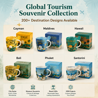 Mug Kopi Keramik Suvenir Turis Kepulauan Cayman dengan Sendok Desain Personalisasi Pabrik Kustom OEM ODM Grosir