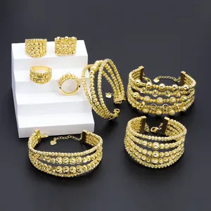 Jxx Groothandelsprijs Messing Sieraden Vrouwen Dubai Stijl Kralen Bruids Vergulde Ringen En Armbanden Set