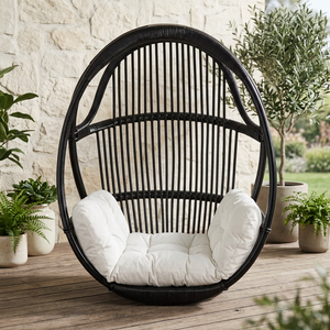 Fauteuil suspendu en rotin noir Jakarta, design moderne, pivotant et confortable, idéal pour l'extérieur, les hôtels et les appartements - Product Image 2