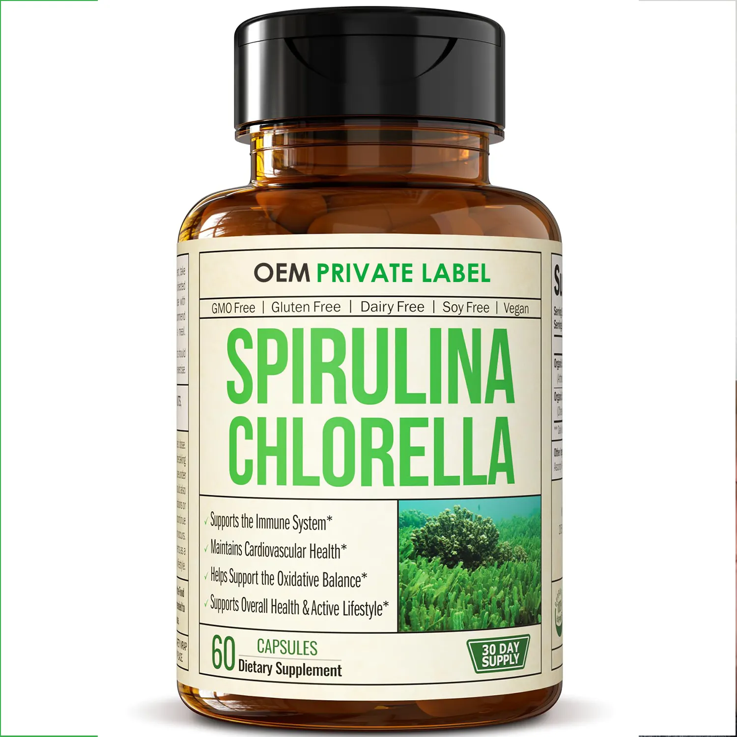 Private Label Spirulina Poeder Grondstoffen Spirulina Tabletten Bevordert De Spijsvertering 100% Organische Spirulina Capsules Supplementen