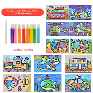 Kits de Arte de cáscara y arena de colores, hojas para niños, tarjetas de pintura de Arte de arena escénica y varillas para rascar para artes y manualidades para niños