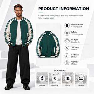 Giacca Varsity da Uomo Stile Unico con Colletto Rialzato e Logo Frontale, <span class=keywords><strong>Abbigliamento</strong></span> <span class=keywords><strong>Casual</strong></span> <span class=keywords><strong>Invernale</strong></span> Caldo Tinta Unita - Product Image 3