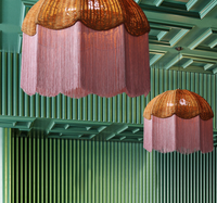 Abat-jour de plafond en rotin tissé rustique, abat-jour suspendu artisanal avec pompon pour salle à manger, cuisine, décoration de la maison