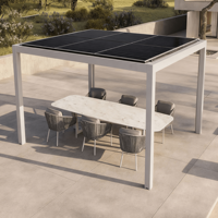 Pergola Bioclimatique Motorisée Personnalisable en Aluminium à Lames Orientables pour Patio, Jardin et Cuisine Extérieure avec Panneaux Solaires