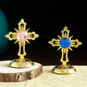 HT ไม้กางเขนคริสเตียนชุบทองพร้อมอัญมณีตั้งโต๊ะรถของขวัญในศาสนาของขวัญพิธีกรรมออร์โธดอกซ์ - Product Image 5