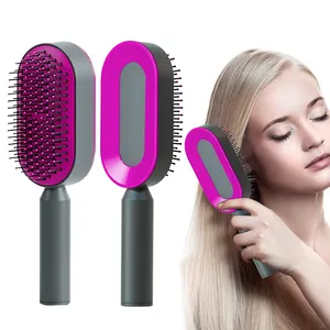 One Click Compact Paddle Brush for Straightening Blowdrying with Flexible Nylon Bristles Self Cleaning Hair Brush
