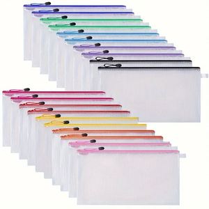 Pochette de rangement A4 personnalisée en PVC coloré avec fermeture éclair, 30 pièces, transparente, pour documents, organisateur scolaire, dossiers de bureau, sacs d'emballage - Product Image 1
