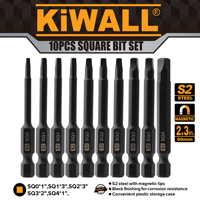 Embouts de tournevis magnétiques carrés KiWALL S2, antirouille, 60 mm de long, fiables, jeu de 10 embouts