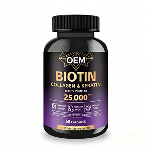 Capsules de complexe biotine-collagène OEM ODM, 60 unités, avec MSM et acide hyaluronique, sans OGM, sans gluten, complément alimentaire - Product Image 1