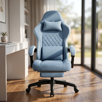 Chaise de bureau ergonomique de style racing en cuir et tissu, design contemporain, pivotante, dossier haut, support lombaire réglable en 3 positions