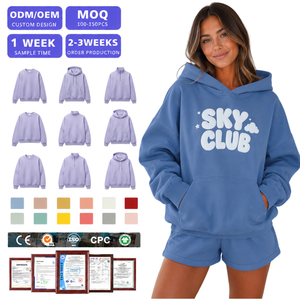 Ensemble de sweat-shirts pour femmes, 2 pièces, pull oversize et shorts, coton, polyester, molleton, vêtements décontractés, certifié OEKO TEX - Product Image 1