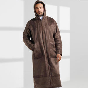 Groothandel Islamitische Saoedi-Arabische dikke warme chamois hoodie nepbont cape heren thobe winter islamitische thobe met haarnet - Product Image 1