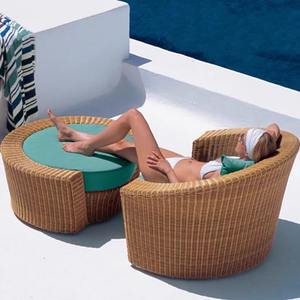 Tumbona de Jardín de Mimbre con Estructura de Aluminio, Resistente al Agua y a los Rayos UV, en Forma de L, Diseño Nórdico - Product Image 5