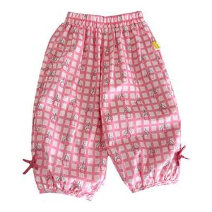 TongXingYuan Girls Cotton Pants Grid Cartoon Print <b>Bow</b> Detail Nine Point Joggers For Kids - Product Image 5
