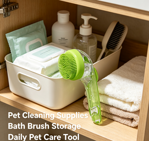 Brosse de bain autonettoyante pour animaux de compagnie, brosse de massage à long manche pour chiens et chats - Product Image 3