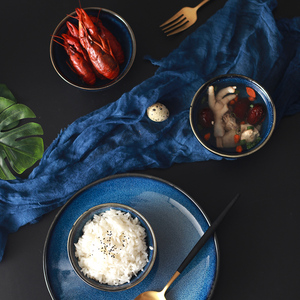 Stile giapponese Blu Fambe di Riso In Ceramica ciotola di Insalata Ciotola di Noodle Cucina Ciotola di Minestra Semplice Retrò Ciotola - Product Image 5