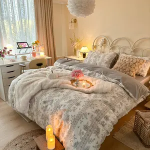 2024 European Classical French Countryside Plant and Flower Printed 4Pcs Soft Like Bedsheets sets king size bed sheet