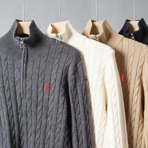 Pulls en tricot rayés pour hommes de qualité originale, coupe ajustée, doux, texturé, respirant, manches longues avec LOGO - Product Image 3