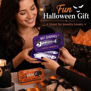 Caja de Joyería Portátil con Diseño de Esqueleto de Pez para Halloween, Organizador de Joyas de Viaje con Forro de Terciopelo para Anillos, Aretes y Pequeños Adornos - Product Image 6