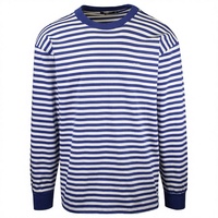 Pull tricoté 100 % coton épais 290 g/m² à rayures fines imprimées, coupe classique vintage, manches longues, pour homme, automne-printemps