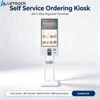 Kiosco de Autoservicio Independiente de 27 Pulgadas con Pantalla Táctil Capacitiva, Pago con Tarjeta NFC, Impresora Térmica Integrada para Restaurante