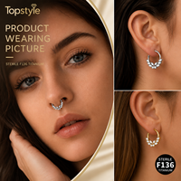 Anneau de septum articulé élégant en titane ASTM F136 avec zircone cubique marquise, 8mm 10mm, pour piercing hélix vertical et anneaux de nez pour femmes