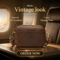 Sac de voyage personnalisé en cuir de vachette vintage, capacité moyenne, fermeture éclair, durable, imperméable, pratique, poignée souple, pour le rasage