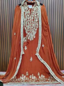 Traje Étnico de Mujer Estilo Indio Pakistaní, Salwar Kameez de Georgette con Bordado Intenso y Dupatta de Chifón Puro, para Bodas - Product Image 5