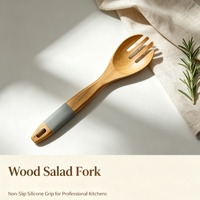 Fourchette à salade en bois avec manche antidérapant texturé, ustensile de cuisine en bois pour la préparation des aliments